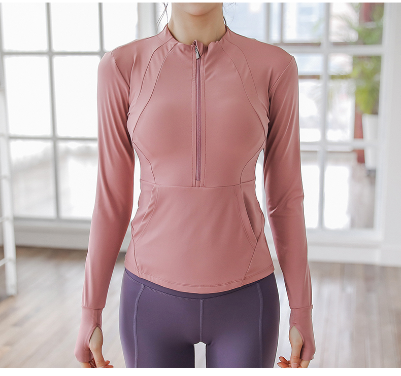 女性用ヨガトップ |秋のランニング長袖フィットネスウェア