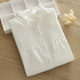 Stand-up collar, long-sleeved shirt with earrings for women, loose and versatile, artistic vertical strips, white cotton women's shirt inner wear