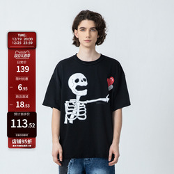 New Factor Summer New Pure Face Anti-bone Trend Skull Love Printed Round Neck Loose Short-sleeved Trendy Brand Men's T-shirt