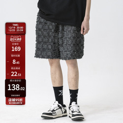 New Factor Plaid Shorts Men's Design Brushed Slit Trend Brand Casual Loose Black Retro Five-point Pants