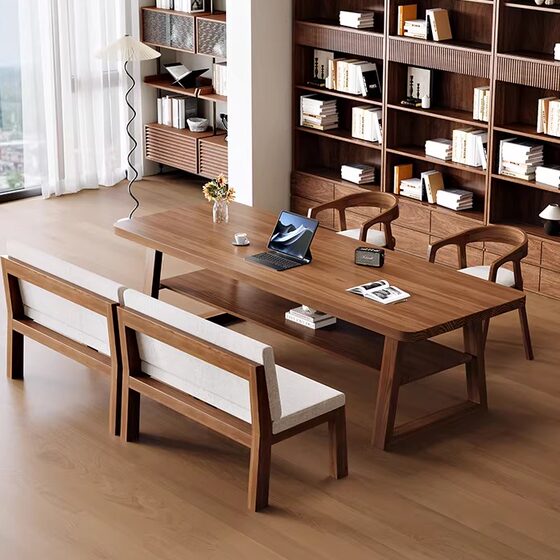 
Nordic simple solid wood desk home desk large rectangular double-layer desk economical study desk and chair combination