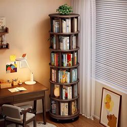 Rotating Bookshelf 360-Degree Bookcase Floor-Standing Storage Rack Integrated Wall-Mounted Movable Corner Children's Small Narrow Storage Cabinet