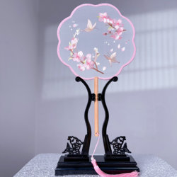 Peach Blossom Butterfly Ancient Style Fan Suzhou Double-Sided Embroidery Round Fan Dance Special Chinese Style Children's Hanfu Cheongsam Summer