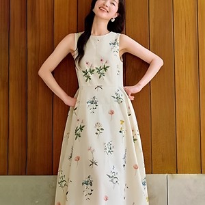 
Clearance sweet plant floral vest dress women 2026 summer new tea break printed sleeveless flower bud long skirt