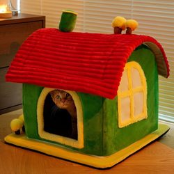 Cat House for All Seasons, Enclosed Cat House, Safe and Warm in Winter, Removable and Washable Dog House, Large Dog House