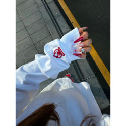 Little Flame Embroidered Sweatshirt for Women, Autumn and Winter American High Street Style, Couple Outfit, Long Sleeve T-Shirt, Loose Fit, Inner Layer Top