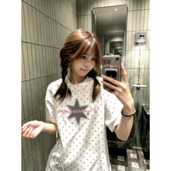American Retro Polka Dot Star Letter Short-Sleeved T-Shirt for Women 2026 New Summer Loose Design Niche Top