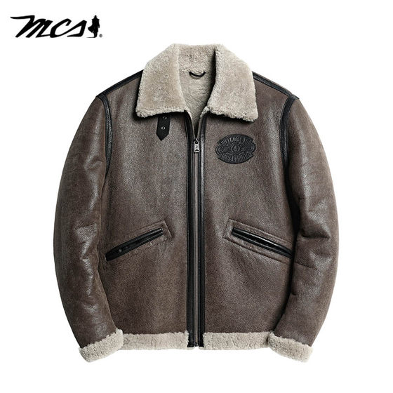 
MCS comes from Marlboro sheepskin fur all-in-one B6 pilot leather jacket men's American retro all-match jacket