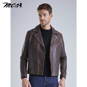 
MCS originated from Marlboro spring classic faded washing and old motorcycle sheepskin American slim leather jacket for men
