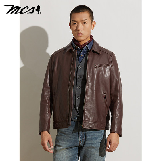 
MCS men's clothing originated from Marlboro autumn American retro short slim fit cowhide genuine leather leather jacket