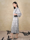 Hall Tang shirt women's stand-up collar long sleeve metal button new Chinese style fog flower print design small puff sleeve top new style