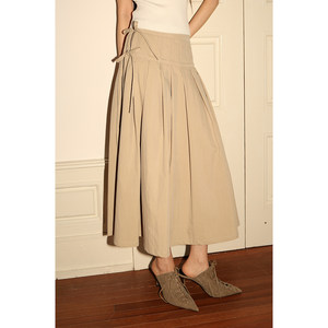 
SUPERSCAPE cotton-blend A-line skirt mid-length lace-up pleated skirt