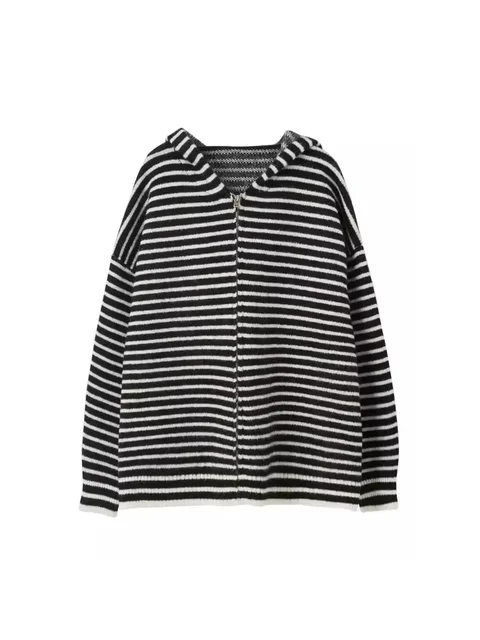 Lazy style striped zipper retro sweater for women in spring and autumn 2023 new Korean cardigan loose casual knitted jacket