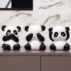 Three No's Panda Cultural and Creative Ornaments for Living Room, Entryway, Tv Cabinet, Wine Cabinet, Desktop - Don'T Listen, Don'T See, Don'T Speak - Cute Decorations