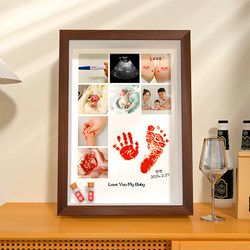 Full Moon Hand and Foot Prints Baby Infant 100-Day Handprint and Footprint Commemorative Photo Frame Newborn Birth Umbilical Cord Fetal Hair Keepsake