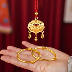Baby Gold Bracelet Imitation Pair for Full Moon and Hundred Days Photo Props, Infant Bracelet, Children's First Birthday Gift, Gold Wear