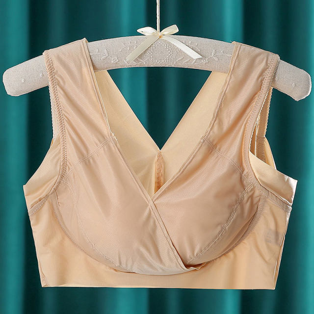 Large size women's underwear without steel rings, fat mm vest style comfortable bra sports shock-proof gathering thin wide shoulder strap bra