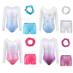 Children's Gymnastics Suit, Long-Sleeved Dance Suit, Performance Suit, Leotard, Girls' Practice Suit, Shorts and Headband Set