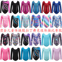 Children's Gold-Stamped Gymnastics Suit, Latin Dance Competition Gymnastics Suit, Summer Dance Suit, Practice Suit, Girls' Competition Suit, One Piece