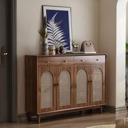 Rattan Shoe Cabinet, All Solid Wood, for Home Entrance, Vintage Retro Storage Cabinet, Integrated Against the Wall, 2025 New Popular Model
