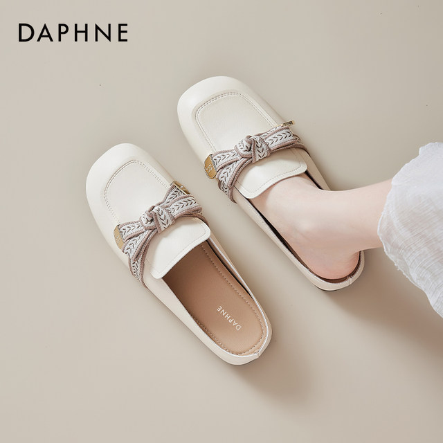 Daphne bag-toe half-slippers for women 2025 new spring and summer wear soft sole sandals with bow lazy muller sandals