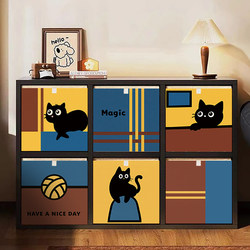 Retro Cat Kalek Storage Basket Home Storage Box Grid Cabinet Vintage Storage Basket Cartoon Folding Storage Box