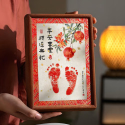 Chinese style gold rice paper brocade cloth pattern hand and foot print photo frame