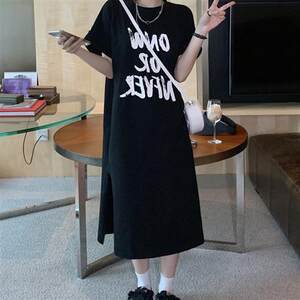 
Maternity summer suit plus size top fashionable summer T-shirt skirt printed slit loose casual dress