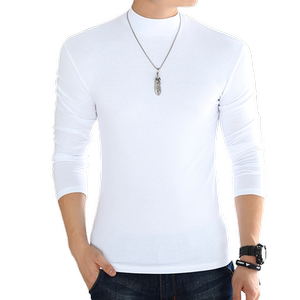 Half -high -necked bottom shirt men's pure cotton T -shirt solid color slimming simple leisure collar long sleeves with thick top
