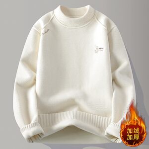 
One-piece velvet sweater for men 2025 new winter sweatshirt warm plus velvet thickened top coat men's inner layering shirt