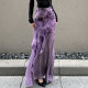 Eilove purple charm new Chinese -style printed skirt feminine slim body mesh stitching irregular fishtail skirt
