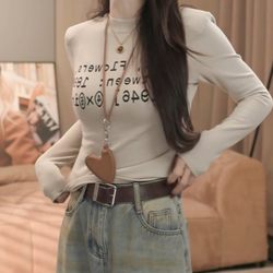 Korean Style Slim-Fit Pullover Long-Sleeve Base T-Shirt for Women, Winter 2025 New Niche Women's Clothing with Letter Print Top