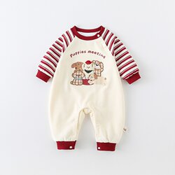 Uk Dhwa Infant Cartoon Jumpsuit Autumn Outfit 2025 Spring and Autumn New Style Clothes for Boys and Girls Baby Romper