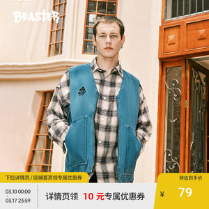 
BEASTER Ole Mushroom Workwear Cotton Vest Men's Winter Trend American Style Couple Casual Warm Cotton Clothes Outerwear