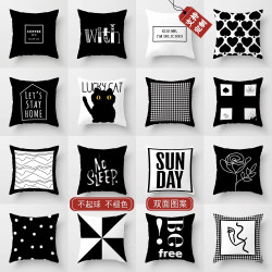 Black and White Sofa Throw Pillow, Geometric Cushion with English Letters, Nordic Style, ins Pillows, Living Room Lumbar Support, Simple Line Pillow