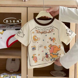 95% Cotton Boys' Short-Sleeve Cartoon T-Shirt Children's Summer Clothing New Style Trendy Baby Fashionable Versatile Top