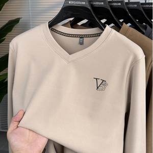 
Men's German velvet bottoming shirt, autumn and winter top, sweetheart collar, warm inner layer, double-sided brushed v-neck trendy long-sleeved T-shirt