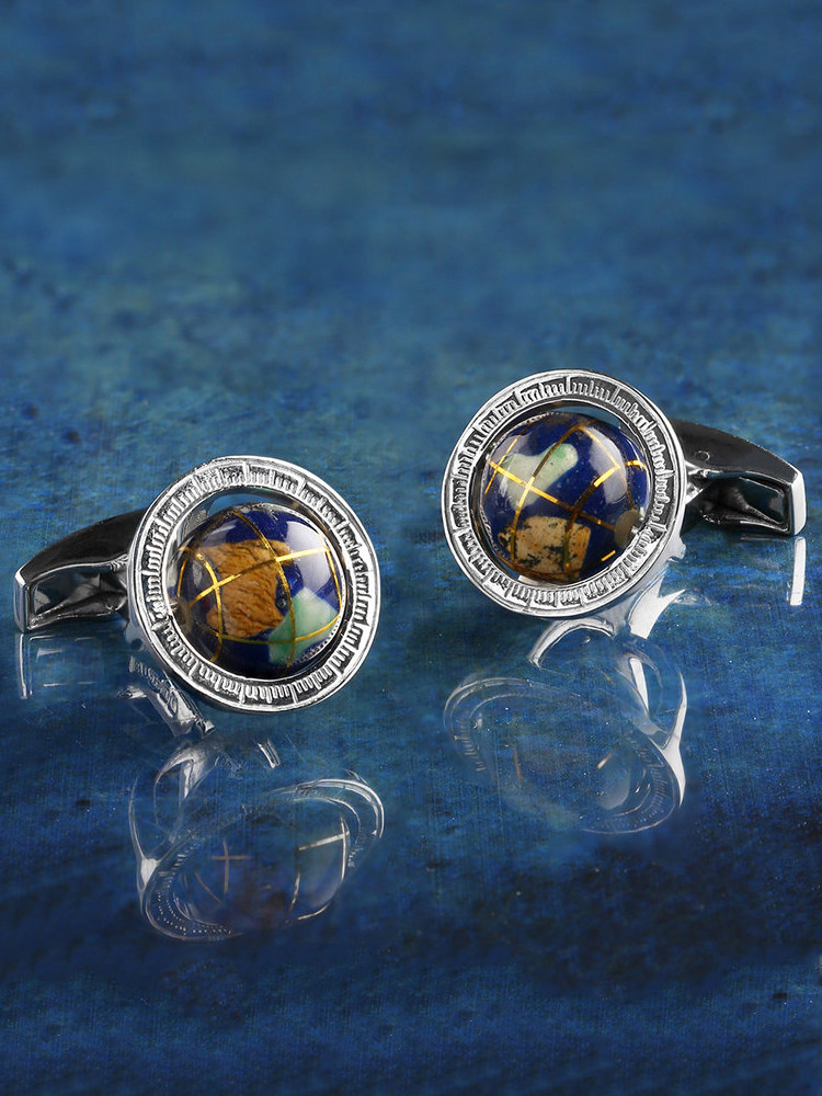 Boutons De Manchette - Modèle Globe Blue - Marque Edelmanchet - Neuf Avec étiquettes