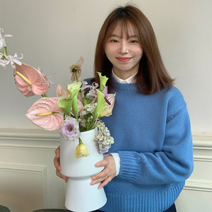 Love SI, this blue ~ 333sss spring and autumn thickened warm round collar sweater, female short top 156 small man
