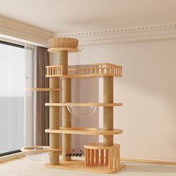 Ethan Green Cat Climbing Frame, Cat House, Cat Tree All-In-One, Space-Saving, Special for Large Cats, Maine  Scratching Post, Giant Cat Climbing Frame, Solid Wood
