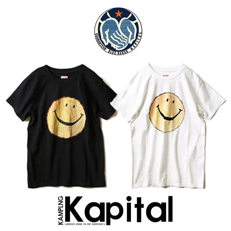 KAPITAL 平田和宏デザイン 天竺コットン 花柄刺繍 Tシャツ ブルー KAPITAL 平田和宏デザイン 天竺コットン 花柄刺繍 Tシャツ
