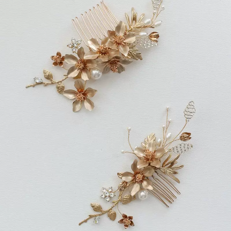 Bridal Jewelry Flower Hair Comb Pin Clip Vintage Gold Color Taobao