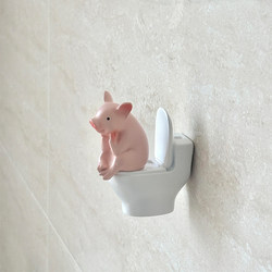 【New Toilet Companion】Cute Toilet Pig Ornament Desktop Bathroom Decoration Home Goods Creative Small Ornament
