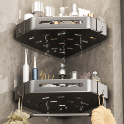 Bathroom Shelf for Hanging Towels, No-Drill Installation, Triangular Basket for Bathroom, Wall-Mounted Corner Shelf for Shower Gel Storage