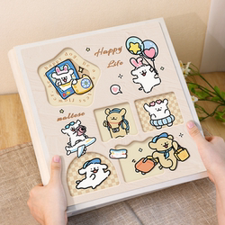 Couple's Laminated Photo Album with Line Drawing of a Puppy, DIY Handmade Self-Adhesive Photo Collection for 3, 4, 5, 6, 7-Inch Instant Photos
