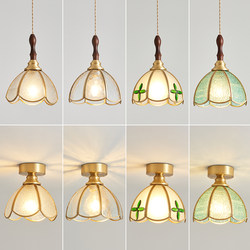 American Retro Cafe Chandelier Brass Pure Handmade Soldered Lamp Bedroom Bedside Restaurant Stained Glass Small Chandelier