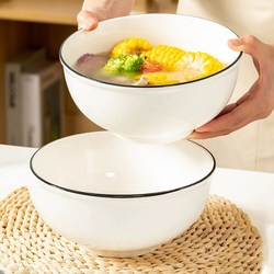 10-Piece Set of Household Ceramic Rice Bowls, 2025 New Nordic Style Rice Bowls, Creative Large Soup Bowls, Noodle Bowls, Tableware