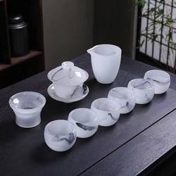 High-End New Chinese-Style Ink and Glaze Tea Set, Living Room, Office, High-End Gift Box, Home Use