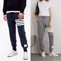 No Returns or Exchanges. New York High-End Four-Stripe Waffle Single-Layer Unisex Elastic Waist Sweatpants, Minor Imperfections Accepted