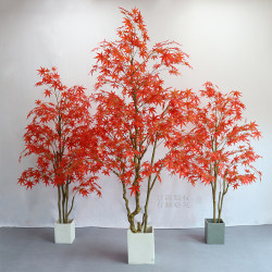 Simulated Red Maple Tree Large Floor-Standing Potted Plant for Hotel, Shopping Mall, Showcase Cabinet, Artificial Green Plant for Indoor and Outdoor Landscaping Decoration